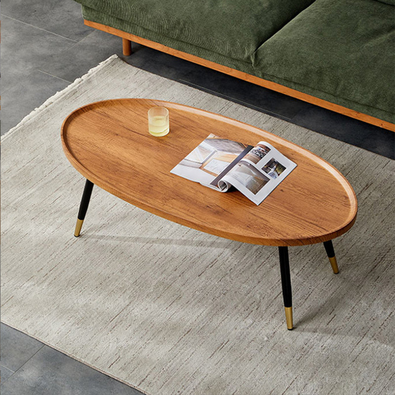 Round/oval Black Metal 3/4 Leg Base Design Wood Table Panel Coffee Table Natural Clearhalo 'Coffee & Accent Tables' 'Coffee Tables' 'coffee_tables' 'furn' 'furn_coffee_tables' 'Furniture' 'Living Room Furniture' 5711127