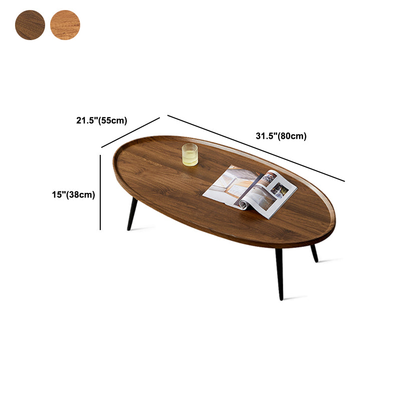 Round/oval Black Metal 3/4 Leg Base Design Wood Table Panel Coffee Table Clearhalo 'Coffee & Accent Tables' 'Coffee Tables' 'coffee_tables' 'furn' 'furn_coffee_tables' 'Furniture' 'Living Room Furniture' 5711136