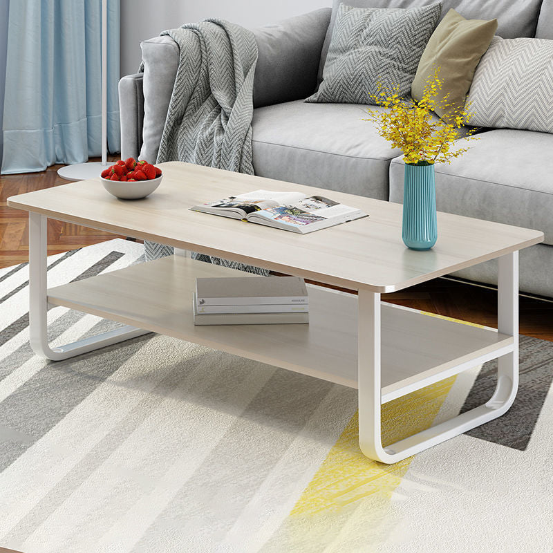 Modern Style Rectangular Wooden Table Metal Sled Base Coffee Table Beige Clearhalo 'Coffee & Accent Tables' 'Coffee Tables' 'coffee_tables' 'furn' 'furn_coffee_tables' 'Furniture' 'Living Room Furniture' 5711141