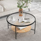 Modern Style Round Toughened Glass Table Metal 4 Legs Base Coffee Table 24"L x 24"W x 18"H Natural Wood Black Clearhalo 'Coffee & Accent Tables' 'Coffee Tables' 'coffee_tables' 'furn' 'furn_coffee_tables' 'Furniture' 'Living Room Furniture' 5711152