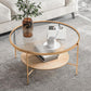 Modern Style Round Toughened Glass Table Metal 4 Legs Base Coffee Table 24"L x 24"W x 18"H Natural Gold Clearhalo 'Coffee & Accent Tables' 'Coffee Tables' 'coffee_tables' 'furn' 'furn_coffee_tables' 'Furniture' 'Living Room Furniture' 5711154