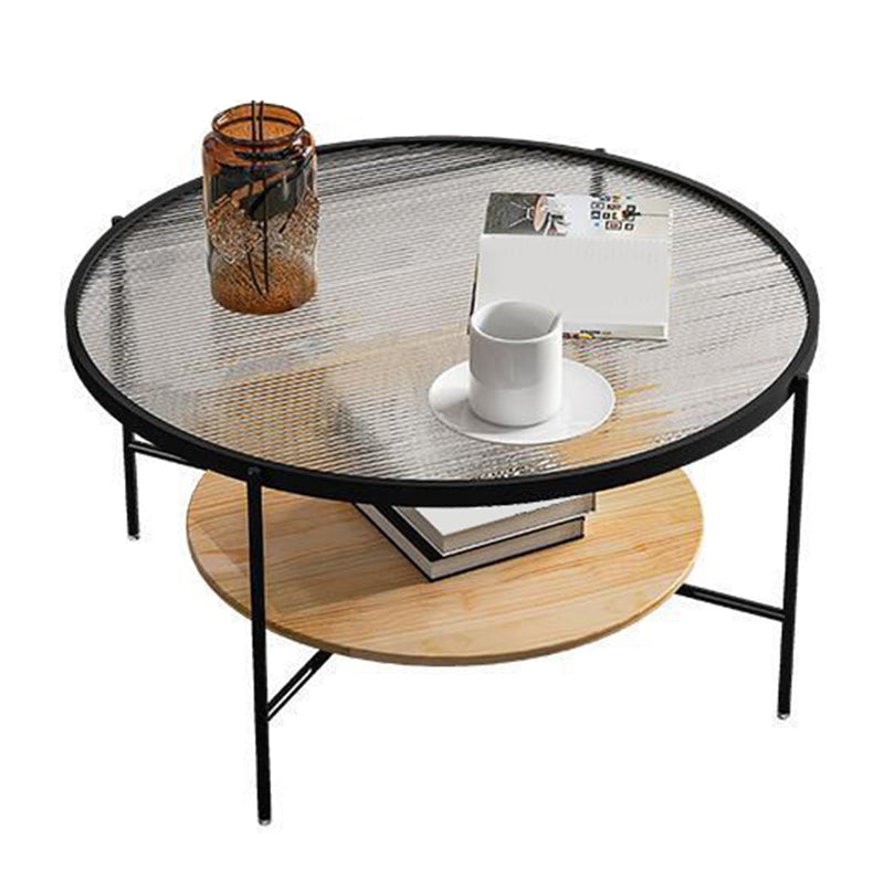 Modern Style Round Toughened Glass Table Metal 4 Legs Base Coffee Table Clearhalo 'Coffee & Accent Tables' 'Coffee Tables' 'coffee_tables' 'furn' 'furn_coffee_tables' 'Furniture' 'Living Room Furniture' 5711160