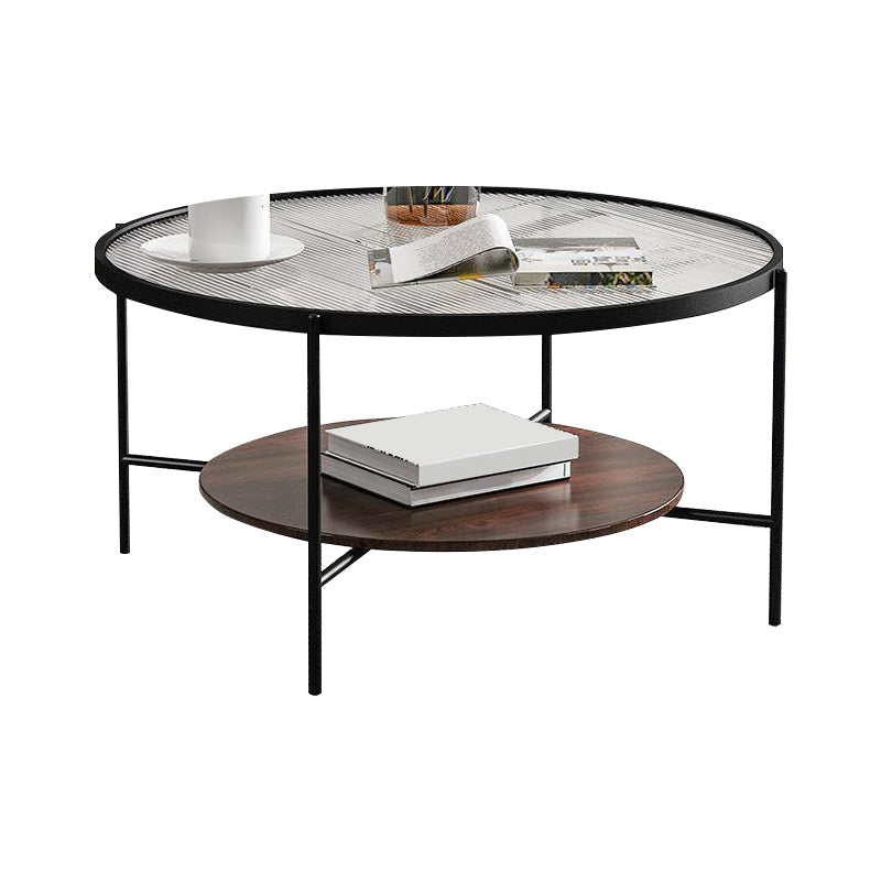 Modern Style Round Toughened Glass Table Metal 4 Legs Base Coffee Table Clearhalo 'Coffee & Accent Tables' 'Coffee Tables' 'coffee_tables' 'furn' 'furn_coffee_tables' 'Furniture' 'Living Room Furniture' 5711165