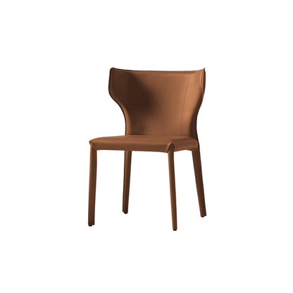 Mid-Century Modern Armless Side Chair Leather Basic Four Leg Side Chair Orange 1 Piece