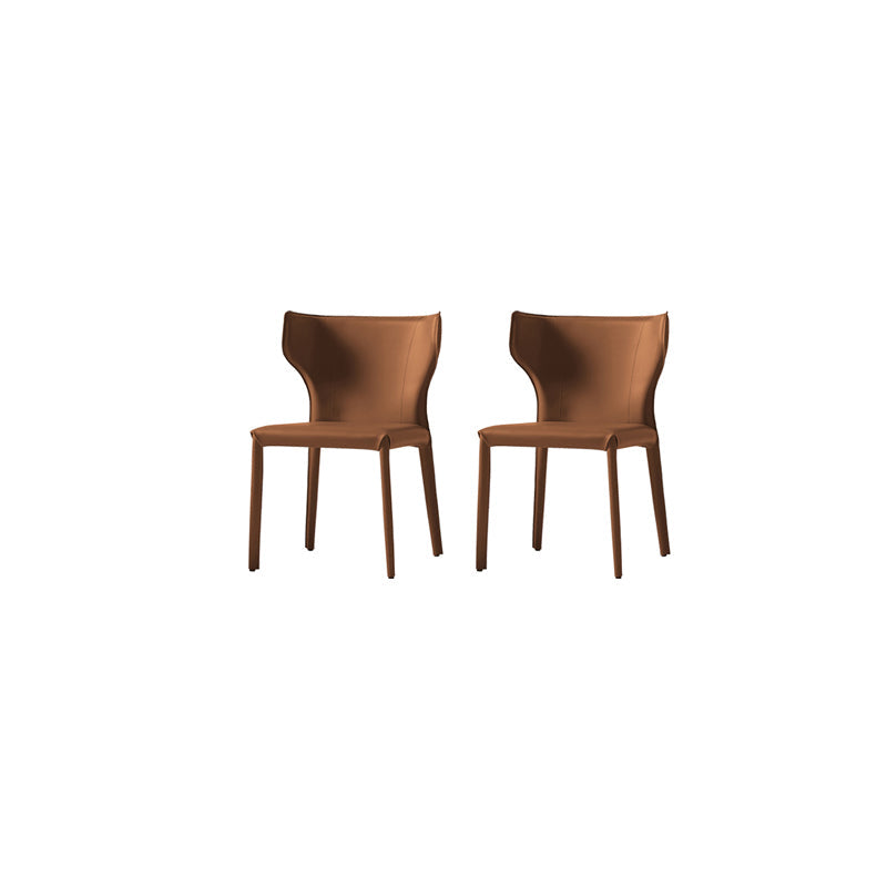 Mid-Century Modern Armless Side Chair Leather Basic Four Leg Side Chair Orange 2 Piece Set Clearhalo 'Accent Chairs' 'accent_chairs' 'Chairs & Seating' 'furn' 'furn_accent_chairs' 'Furniture' 'Living Room Furniture' 5711201