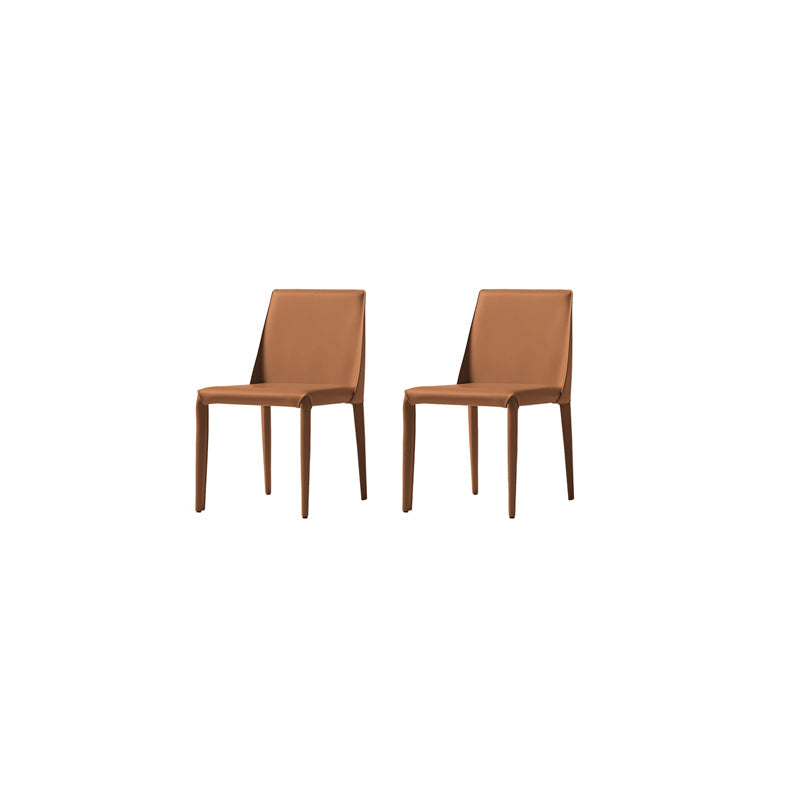 Mid-Century Modern Armless Side Chair Leather Basic Four Leg Side Chair Orange 2 Piece Set Clearhalo 'Accent Chairs' 'accent_chairs' 'Chairs & Seating' 'furn' 'furn_accent_chairs' 'Furniture' 'Living Room Furniture' 5711209