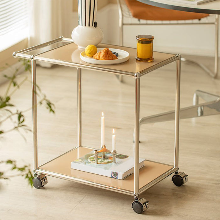Medieval Modern Style Rectangular Metal/glass Table Wheel Base Side Table Clearhalo 'Coffee & Accent Tables' 'End & Side Tables' 'end_side_tables' 'furn' 'furn_end_side_tables' 'Furniture' 'Living Room Furniture' 5713480