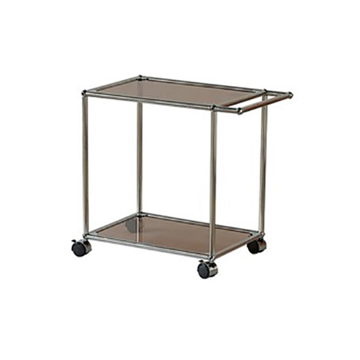 Medieval Modern Style Rectangular Metal/glass Table Wheel Base Side Table Brown 1 Clearhalo 'Coffee & Accent Tables' 'End & Side Tables' 'end_side_tables' 'furn' 'furn_end_side_tables' 'Furniture' 'Living Room Furniture' 5713481