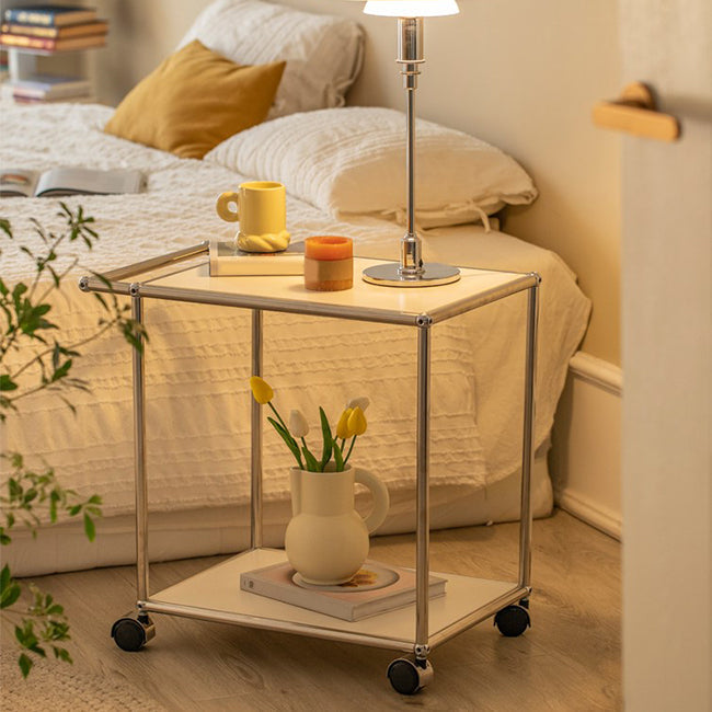 Medieval Modern Style Rectangular Metal/glass Table Wheel Base Side Table Clearhalo 'Coffee & Accent Tables' 'End & Side Tables' 'end_side_tables' 'furn' 'furn_end_side_tables' 'Furniture' 'Living Room Furniture' 5713485