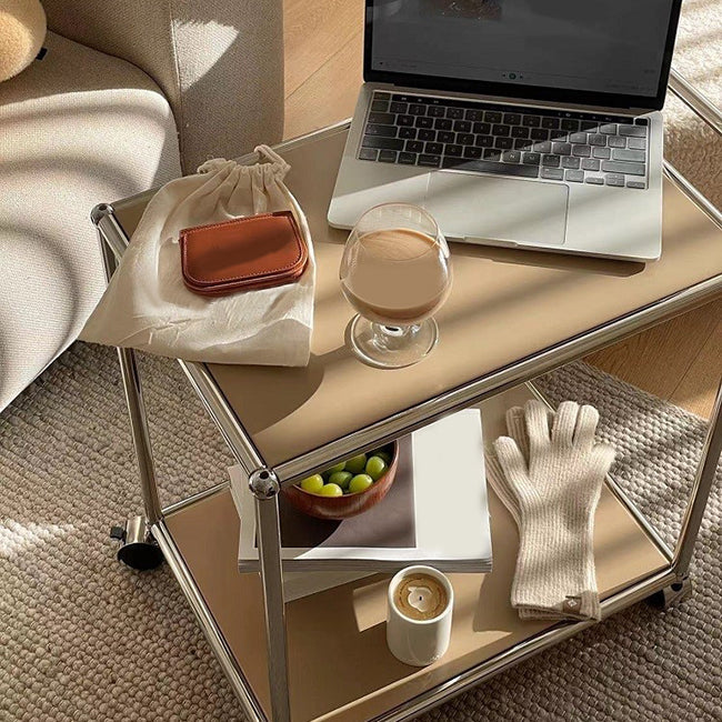 Medieval Modern Style Rectangular Metal/glass Table Wheel Base Side Table Clearhalo 'Coffee & Accent Tables' 'End & Side Tables' 'end_side_tables' 'furn' 'furn_end_side_tables' 'Furniture' 'Living Room Furniture' 5713492