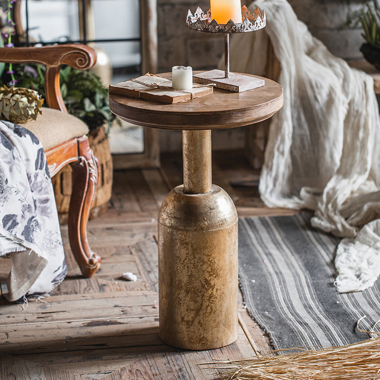 Rustic Distressed Side End Table Pedestal Round Sofa Side Accent Table 16"L x 16"W x 25.5"H 1 Clearhalo 'Coffee & Accent Tables' 'End & Side Tables' 'end_side_tables' 'furn' 'furn_end_side_tables' 'Furniture' 'Living Room Furniture' 5713543