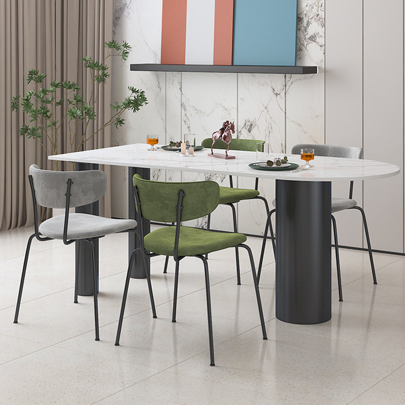 Sintered Stone Dining Table Modern White Top Dining Table with Black Frame 55.1"L x 31.5"W x 29.5"H Without Chairs Clearhalo 'Dining Tables & Seating' 'Dining Tables' 'dining_table' 'furn' 'furn_dining_table' 'Furniture' 'Kitchen & Dining Furniture' 5716022