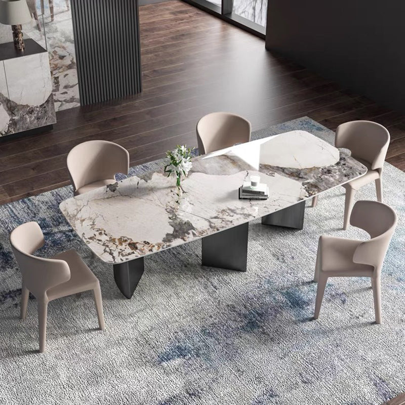 Rectangle Dining Table Sintered Stone Top Modern White Table with Black Legs 102.4"L x 47.2"W x 29.5"H Without Chairs Clearhalo 'Dining Tables & Seating' 'Dining Tables' 'dining_table' 'furn' 'furn_dining_table' 'Furniture' 'Kitchen & Dining Furniture' 5716046