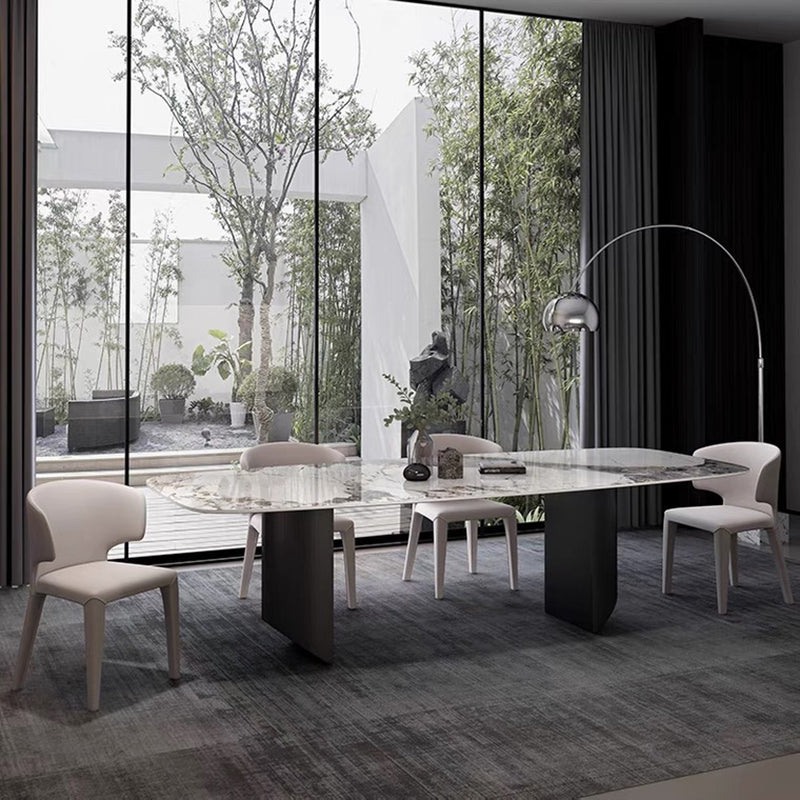 Rectangle Dining Table Sintered Stone Top Modern White Table with Black Legs 55.1"L x 31.5"W x 29.5"H Without Chairs Clearhalo 'Dining Tables & Seating' 'Dining Tables' 'dining_table' 'furn' 'furn_dining_table' 'Furniture' 'Kitchen & Dining Furniture' 5716047