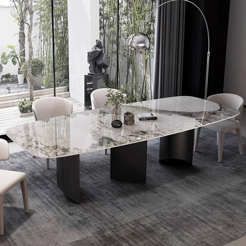 Rectangle Dining Table Sintered Stone Top Modern White Table with Black Legs Clearhalo 'Dining Tables & Seating' 'Dining Tables' 'dining_table' 'furn' 'furn_dining_table' 'Furniture' 'Kitchen & Dining Furniture' 5716049