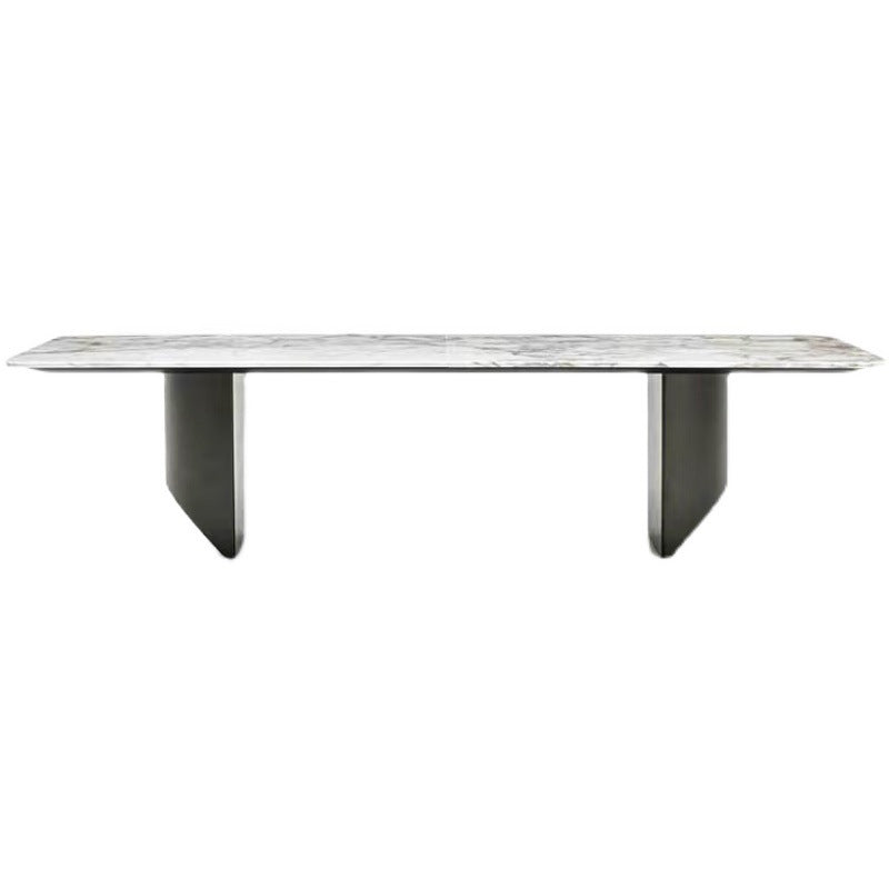 Rectangle Dining Table Sintered Stone Top Modern White Table with Black Legs Without Chairs Clearhalo 'Dining Tables & Seating' 'Dining Tables' 'dining_table' 'furn' 'furn_dining_table' 'Furniture' 'Kitchen & Dining Furniture' 5716050