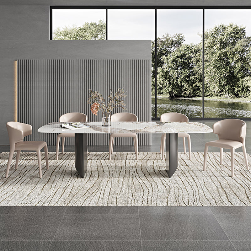 Rectangle Dining Table Sintered Stone Top Modern White Table with Black Legs Clearhalo 'Dining Tables & Seating' 'Dining Tables' 'dining_table' 'furn' 'furn_dining_table' 'Furniture' 'Kitchen & Dining Furniture' 5716055