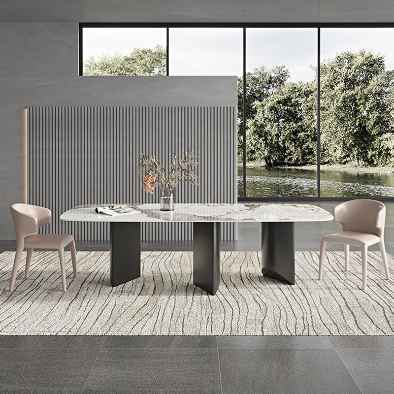 Rectangle Dining Table Sintered Stone Top Modern White Table with Black Legs Clearhalo 'Dining Tables & Seating' 'Dining Tables' 'dining_table' 'furn' 'furn_dining_table' 'Furniture' 'Kitchen & Dining Furniture' 5716056