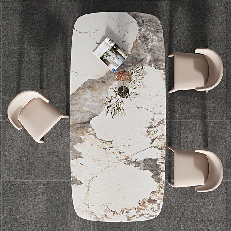 Rectangle Dining Table Sintered Stone Top Modern White Table with Black Legs Clearhalo 'Dining Tables & Seating' 'Dining Tables' 'dining_table' 'furn' 'furn_dining_table' 'Furniture' 'Kitchen & Dining Furniture' 5716057