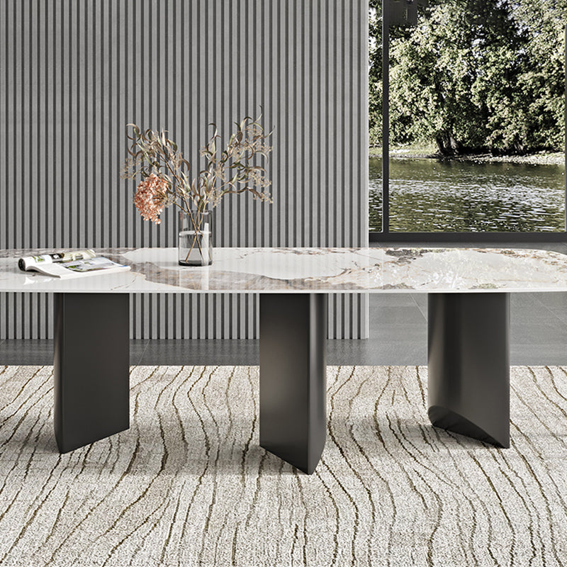 Rectangle Dining Table Sintered Stone Top Modern White Table with Black Legs Clearhalo 'Dining Tables & Seating' 'Dining Tables' 'dining_table' 'furn' 'furn_dining_table' 'Furniture' 'Kitchen & Dining Furniture' 5716058