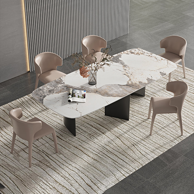 Rectangle Dining Table Sintered Stone Top Modern White Table with Black Legs Clearhalo 'Dining Tables & Seating' 'Dining Tables' 'dining_table' 'furn' 'furn_dining_table' 'Furniture' 'Kitchen & Dining Furniture' 5716059