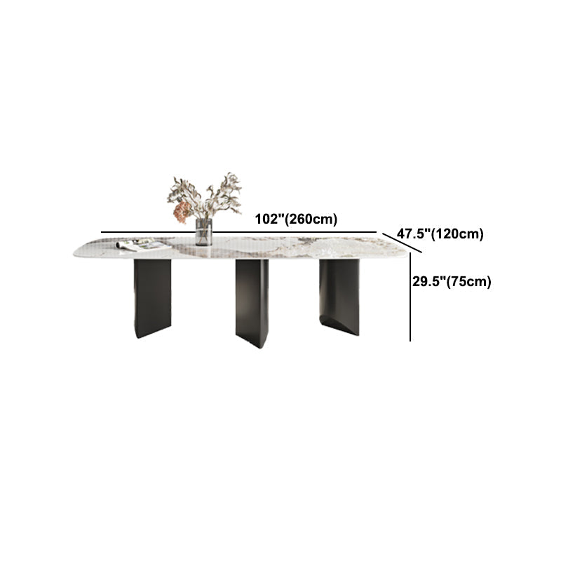 Rectangle Dining Table Sintered Stone Top Modern White Table with Black Legs Clearhalo 'Dining Tables & Seating' 'Dining Tables' 'dining_table' 'furn' 'furn_dining_table' 'Furniture' 'Kitchen & Dining Furniture' 5716066