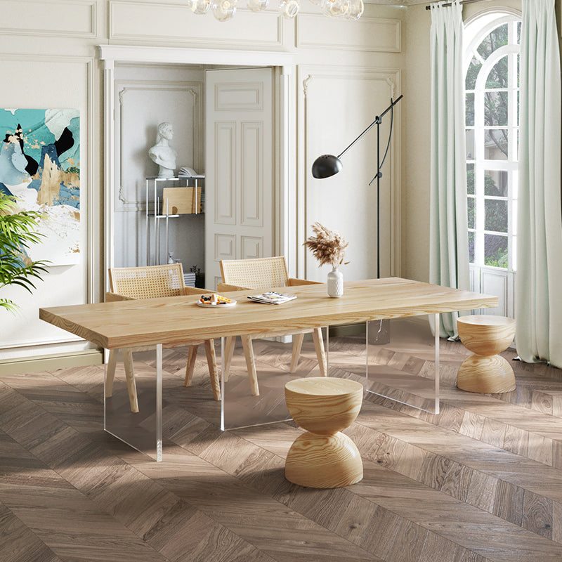 Vaste houten top eettafel modern natuurlijk acryl statief eettafel