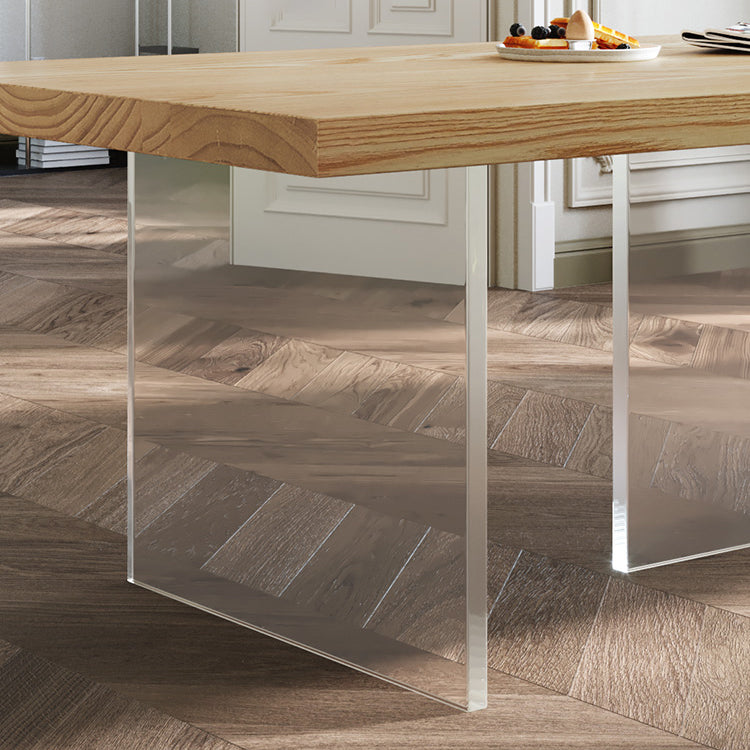 Vaste houten top eettafel modern natuurlijk acryl statief eettafel