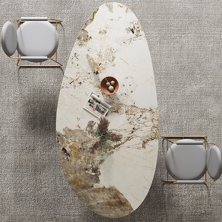 Mesa de comedor de piedra sinterizada de lujo Mesa blanca ovalada con 3 patas para restaurante