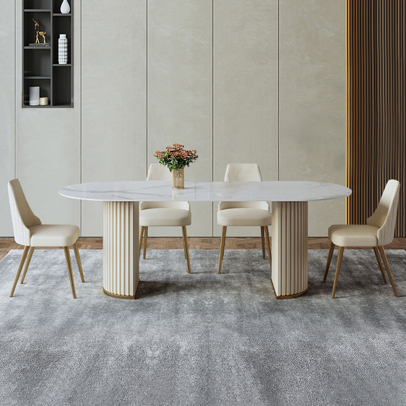 Eigentijdse witte ovaal eetbaar gesinterde stenen top dubbele voetstuktafel