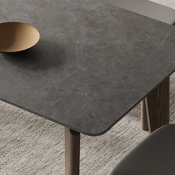 Rectangle Modern DiningTable Sintered Stone Top Ash Base Table with 4 Legs