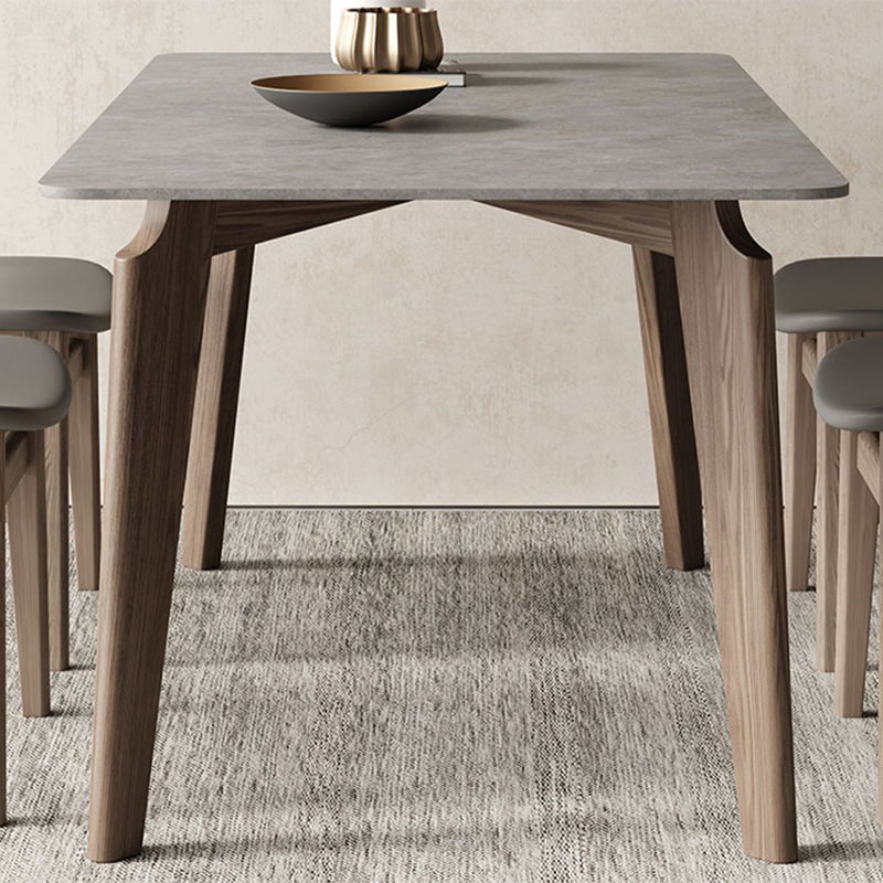 Rectangle Modern DiningTable Sintered Stone Top Ash Base Table with 4 Legs