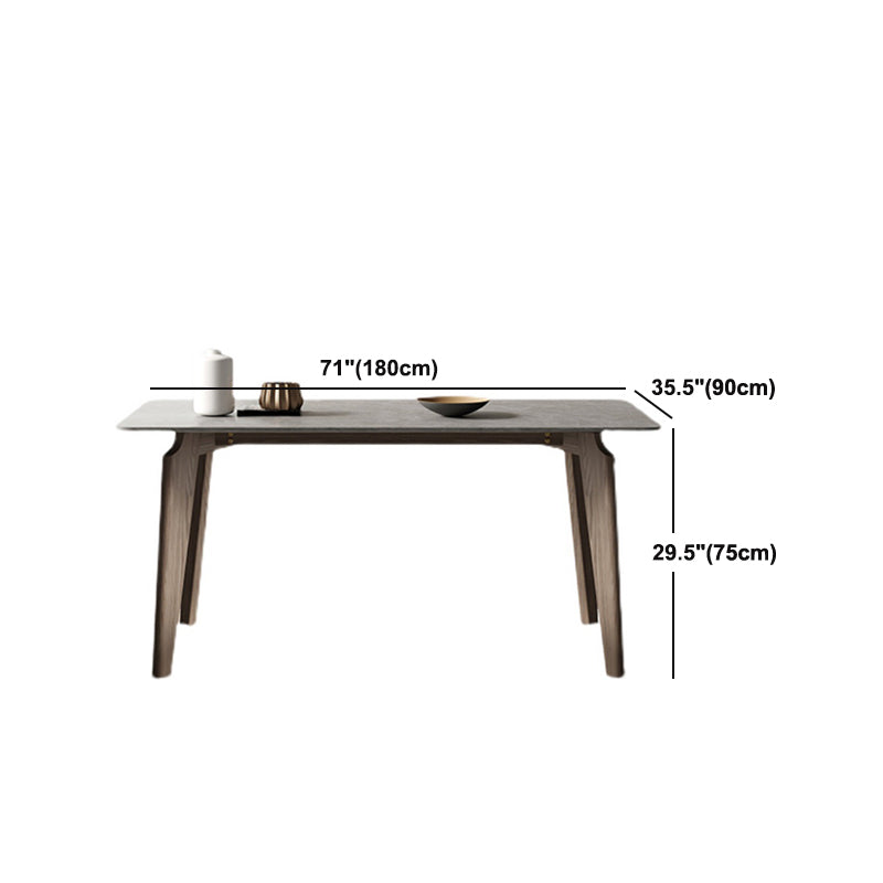 Rectangle Modern DiningTable Sintered Stone Top Ash Base Table with 4 Legs