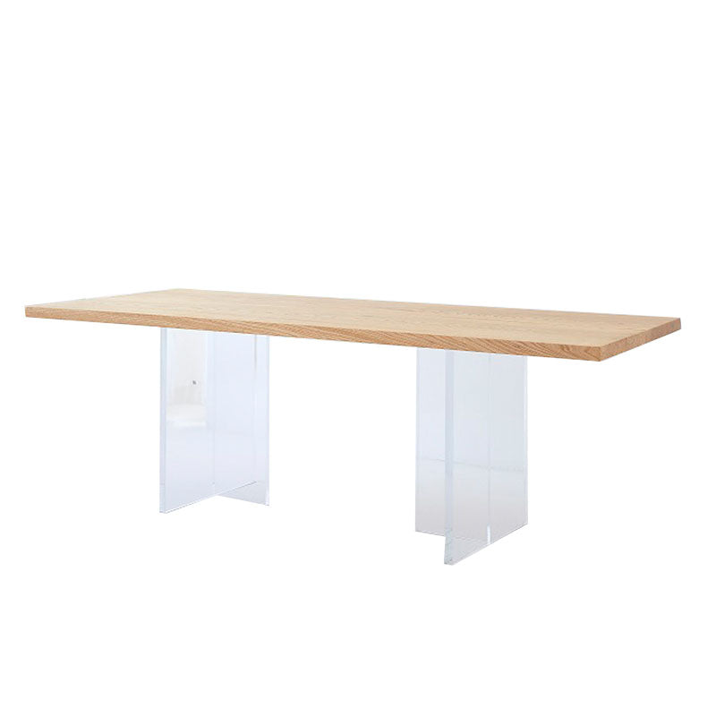 Acrylic Base Dinner Room Kitchen Table Modern Rectangle Natural Dining Table