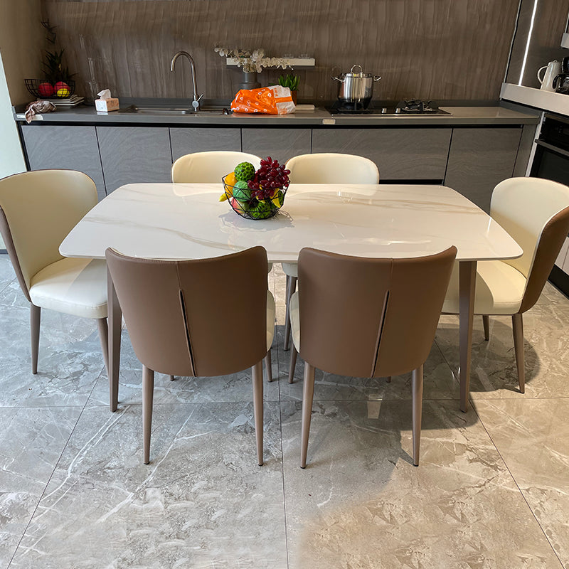 Tavolo da pranzo in pietra sinterizzato moderno bianco 4 gambe mobili da pranzo rettangolare base in metallo