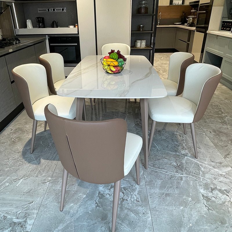 Tavolo da pranzo in pietra sinterizzato moderno bianco 4 gambe mobili da pranzo rettangolare base in metallo