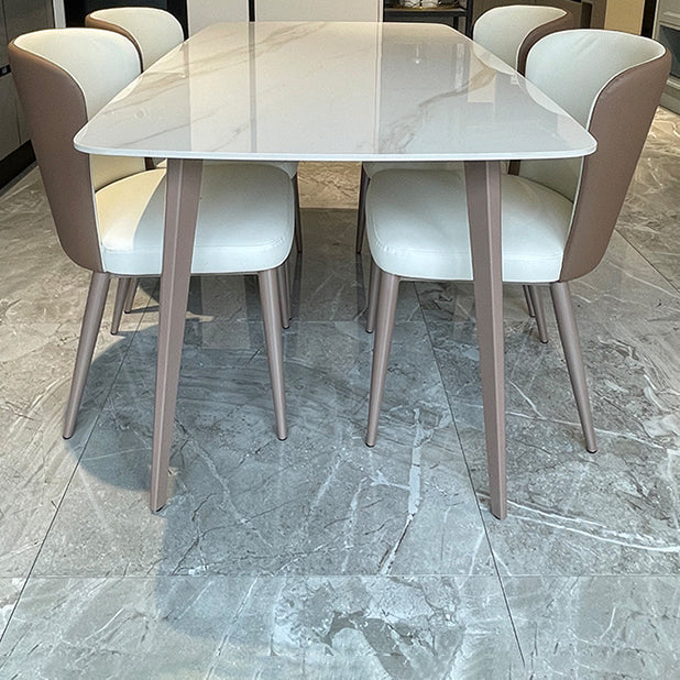 Tavolo da pranzo in pietra sinterizzato moderno bianco 4 gambe mobili da pranzo rettangolare base in metallo