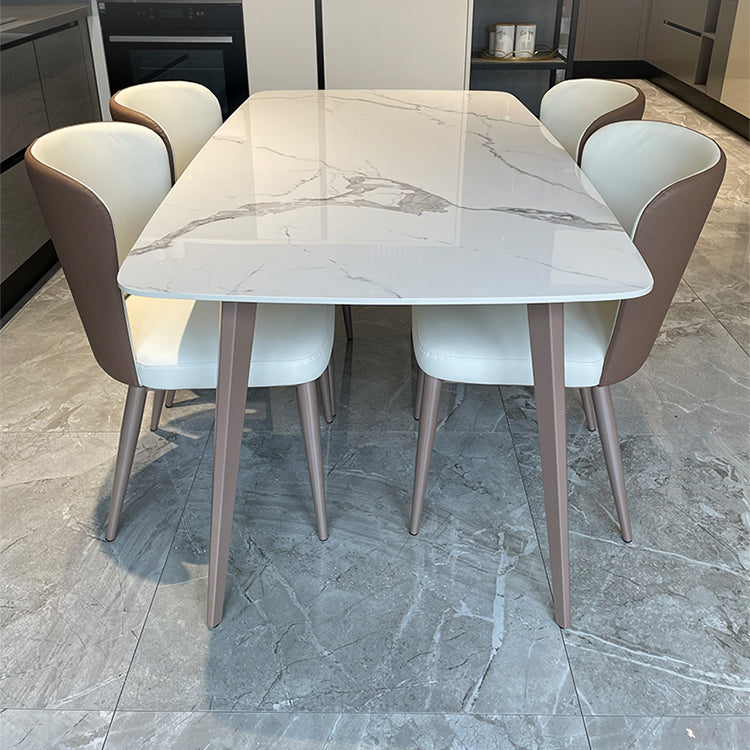 Tavolo da pranzo in pietra sinterizzato moderno bianco 4 gambe mobili da pranzo rettangolare base in metallo