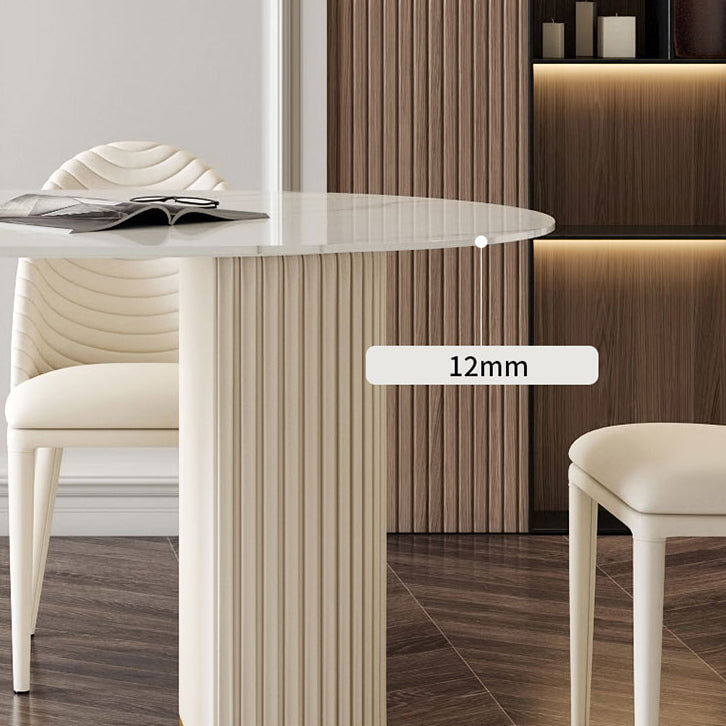 Eigentijdse ovale tafel gesinterde stenen top dubbele voetstuk eettafel