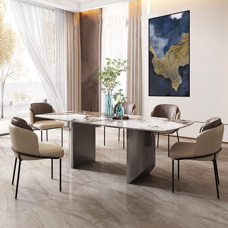 Modern Style Dining Table Sintered Stone Rectangle Table with Stainless Steel Base