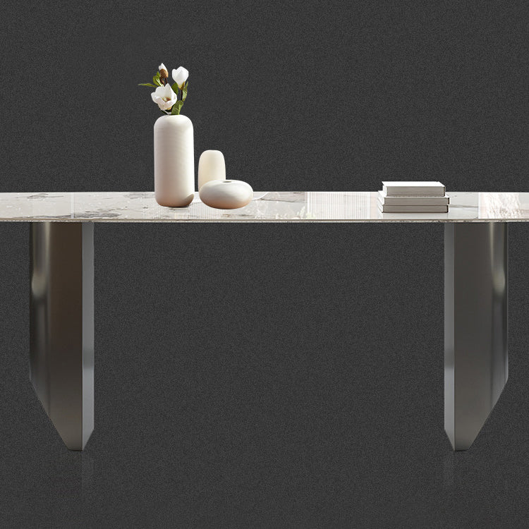 Modern Style Dining Table Sintered Stone Rectangle Table with Stainless Steel Base