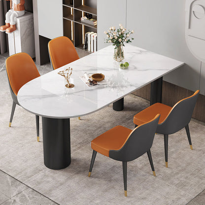 Modern White and Black Dinner Table Stone Top Tripod Base Dining Table 63"L x 31.5"W x 29.5"H Without Chairs Clearhalo 'Dining Tables & Seating' 'Dining Tables' 'dining_table' 'furn' 'furn_dining_table' 'Furniture' 'Kitchen & Dining Furniture' 5716395