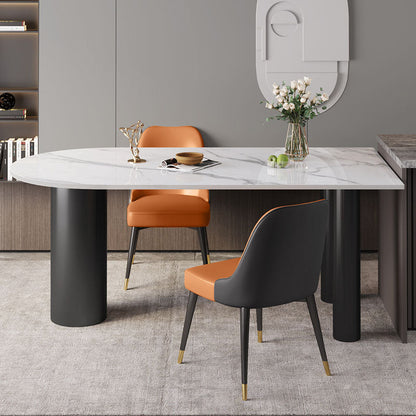 Modern White and Black Dinner Table Stone Top Tripod Base Dining Table 47.2"L x 23.6"W x 29.5"H Without Chairs