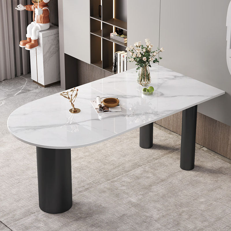 Modern White and Black Dinner Table Stone Top Tripod Base Dining Table Clearhalo 'Dining Tables & Seating' 'Dining Tables' 'dining_table' 'furn' 'furn_dining_table' 'Furniture' 'Kitchen & Dining Furniture' 5716402