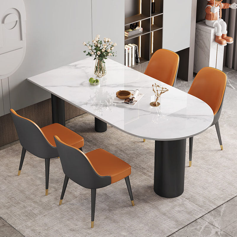 Modern White and Black Dinner Table Stone Top Tripod Base Dining Table Clearhalo 'Dining Tables & Seating' 'Dining Tables' 'dining_table' 'furn' 'furn_dining_table' 'Furniture' 'Kitchen & Dining Furniture' 5716403