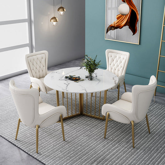 Modern Stone Dining Table Round White Dining Table for Kitchen 31.5"L x 31.5"W x 29.5"H Fixed Table Without Chairs
