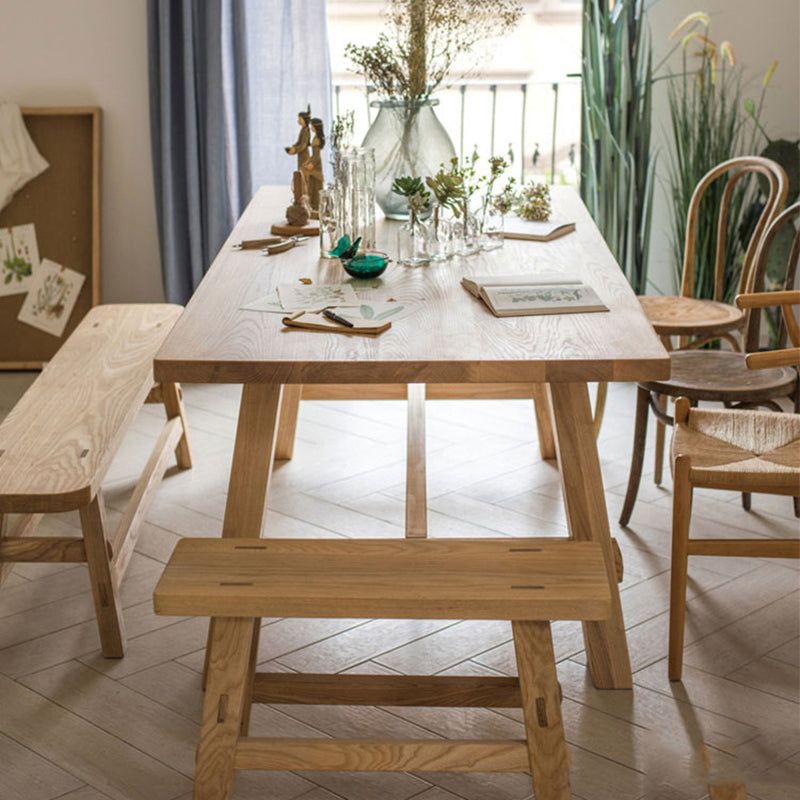 Tavolo da pranzo rettangolo di semplicità naturale pino tavolo da base di cavalletto in legno massiccio