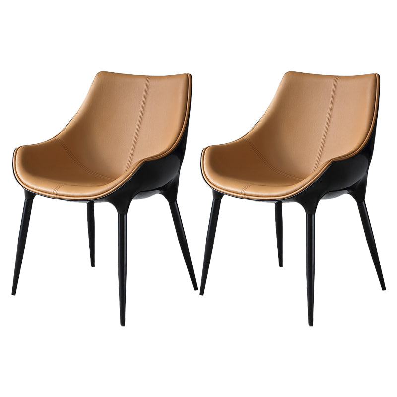 Contemporary Faux Leather Dining Chair Metal Dining Arm Chairs for Home Use Orange Yellow 2 Piece Set Clearhalo 'Dining Chairs' 'Dining Tables & Seating' 'dining_chair' 'furn' 'furn_dining_chair' 'Furniture' 'Kitchen & Dining Furniture' 5716567