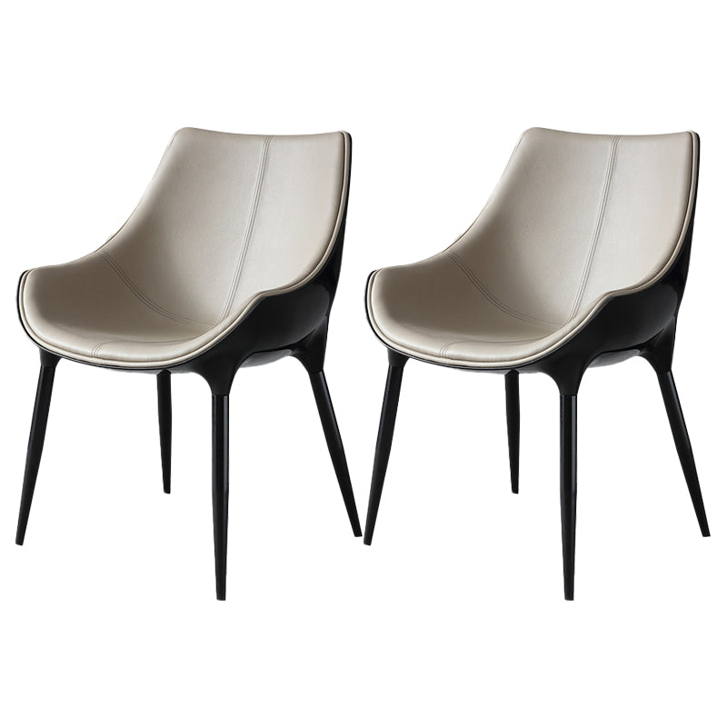 Contemporary Faux Leather Dining Chair Metal Dining Arm Chairs for Home Use Cream Gray 2 Piece Set Clearhalo 'Dining Chairs' 'Dining Tables & Seating' 'dining_chair' 'furn' 'furn_dining_chair' 'Furniture' 'Kitchen & Dining Furniture' 5716568