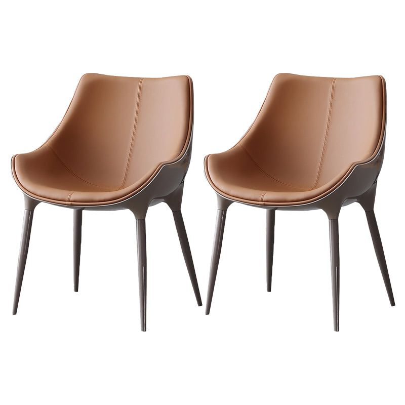Contemporary Faux Leather Dining Chair Metal Dining Arm Chairs for Home Use Brown 2 Piece Set Clearhalo 'Dining Chairs' 'Dining Tables & Seating' 'dining_chair' 'furn' 'furn_dining_chair' 'Furniture' 'Kitchen & Dining Furniture' 5716570